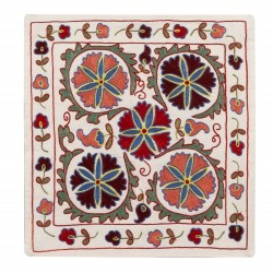 Elegant New Silk Hand Embroidered Suzani Cushion Cover from Uzbekistan. 19" x 19" (46 x 46 cm)