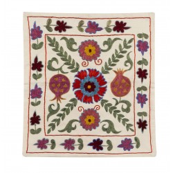 Decorative Silk Hand Embroidered Suzani Cushion Cover from Uzbekistan. 19" x 19" (46 x 46 cm)