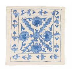 Silk Embroidery Suzani Cushion Cover, Authentic Uzbek Throw Pillow Cover. 19" x 19" (46 x 46 cm)