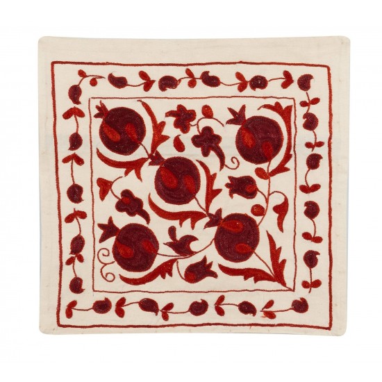 Uzbek Silk Embroidery Suzani Cushion Cover. Decorative Lace Pillow Cover. 19" x 19" (46 x 46 cm)