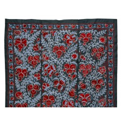 Silk Suzani Wall Hanging from Uzbekistan, Brand-New Hand Embroidered Bed or Table Cover. 4.5 x 7 Ft (135 x 215 cm)