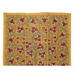 Silk Suzani Wall Hanging from Uzbekistan, Brand-New Hand Embroidered Bed or Table Cover. 4.5 x 6.9 Ft (137 x 210 cm)
