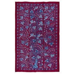 Silk Suzani Wall Hanging from Uzbekistan, Brand-New Hand Embroidered Bed or Table Cover. 4.6 x 7 Ft (138 x 213 cm)