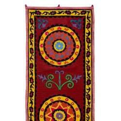 Silk Hand Embroidered Table Runner, Vintage Suzani Wall Hanging from Uzbekistan. 2.3 x 7.4 Ft (70 x 225 cm)