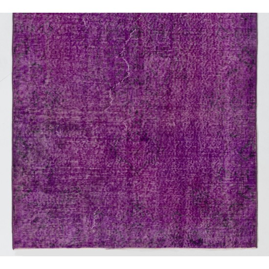 Purple Overdyed Accent Rug, Mid-Century Handmade Central Anatolian Carpet. 3.9 x 7.3 Ft (116 x 220 cm)