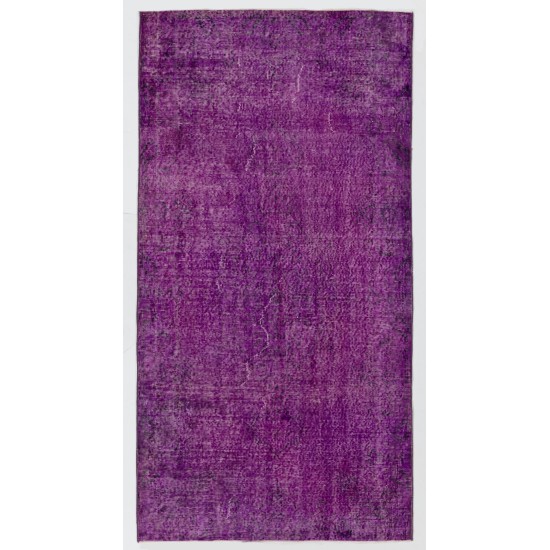 Purple Overdyed Accent Rug, Mid-Century Handmade Central Anatolian Carpet. 3.9 x 7.3 Ft (116 x 220 cm)