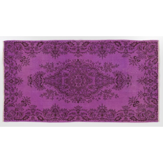 Purple Overdyed Accent Rug, Mid-Century Handmade Central Anatolian Carpet. 3.9 x 7 Ft (117 x 214 cm)