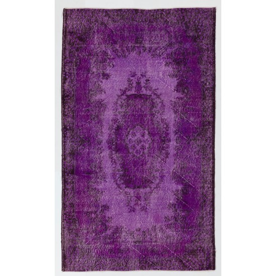 Purple Overdyed Accent Rug, Mid-Century Handmade Central Anatolian Carpet. 4 x 6.8 Ft (121 x 205 cm)