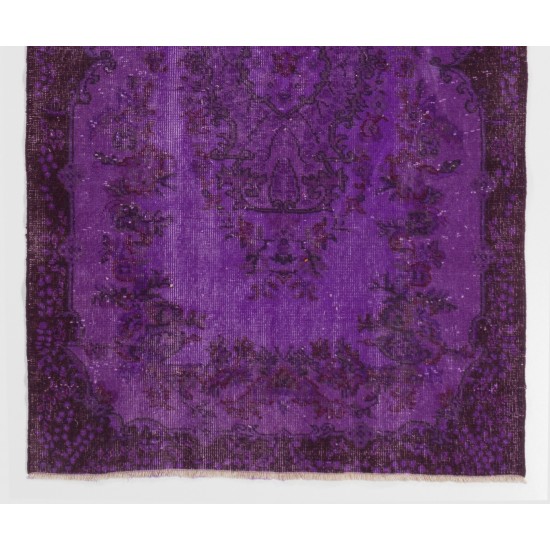 Purple Overdyed Accent Rug, Mid-Century Handmade Central Anatolian Carpet. 4 x 6.8 Ft (121 x 205 cm)