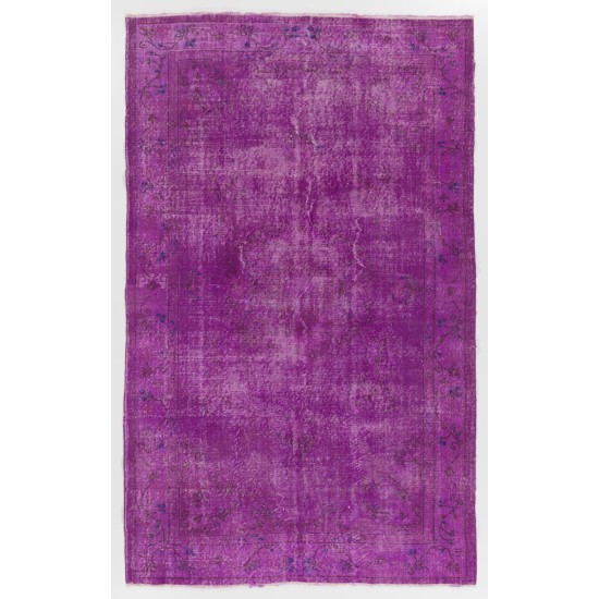 Purple Overdyed Rug with Art Deco Chinese Design, Mid-Century Handmade Central Anatolian Carpet. 5.6 x 9 Ft (168 x 274 cm)