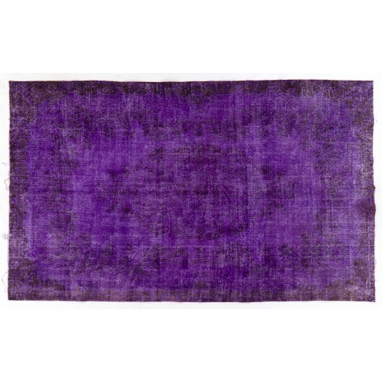 Purple Overdyed Area Rug, Mid-Century Handmade Central Anatolian Carpet. 6.6 x 10.7 Ft (200 x 325 cm)
