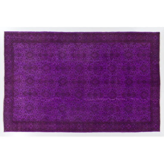 Purple Overdyed Area Rug, Mid-Century Handmade Central Anatolian Carpet. 6.7 x 10.2 Ft (202 x 310 cm)