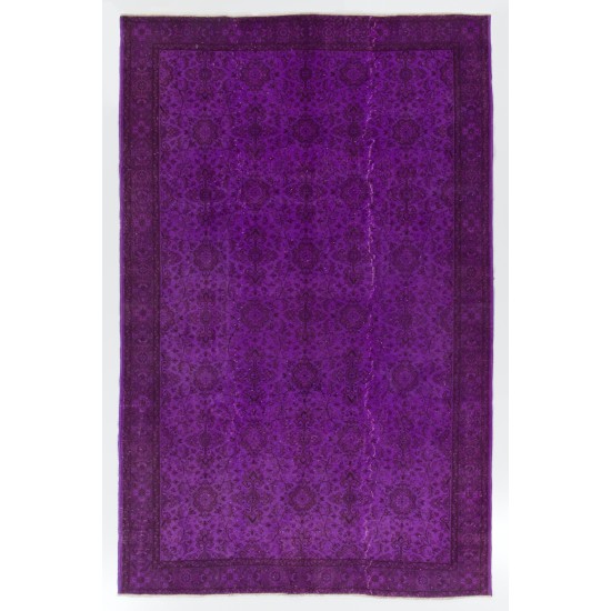 Purple Overdyed Area Rug, Mid-Century Handmade Central Anatolian Carpet. 6.7 x 10.2 Ft (202 x 310 cm)