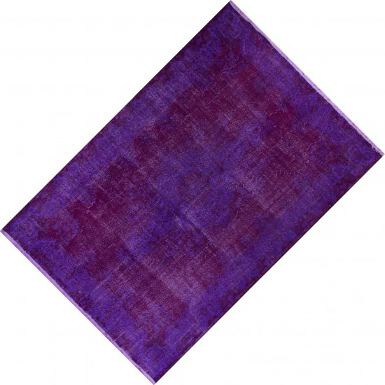One of a kind Purple Overdyed Area Rug, Large Vintage Handmade Carpet from Turkey. 6.9 x 10.2 Ft (210 x 310 cm)