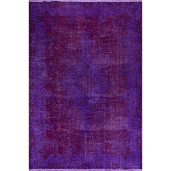 One of a kind Purple Overdyed Area Rug, Large Vintage Handmade Carpet from Turkey. 6.9 x 10.2 Ft (210 x 310 cm)