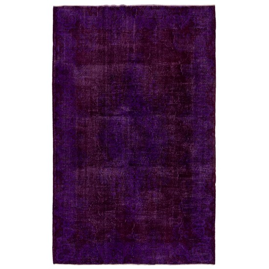 One of a kind Purple Overdyed Area Rug, Large Vintage Handmade Carpet from Turkey. 7.6 x 11.2 Ft (230 x 340 cm)