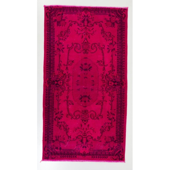 Pink Overdyed Vintage Handmade Anatolian Accent Rug for Contempoarary Interiors. 3.7 x 6.7 Ft (111 x 202 cm)