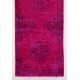 Pink Overdyed Runner Rug, Vintage Handmade Corridor Carpet from Turkey. 3.8 x 11.4 Ft (115 x 345 cm)