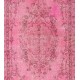Pink Overdyed Vintage Handmade Anatolian Accent Rug with Medallion Design. 3.9 x 6.9 Ft (116 x 208 cm)