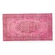 Pink Overdyed Vintage Handmade Anatolian Accent Rug with Medallion Design. 3.9 x 6.9 Ft (116 x 208 cm)