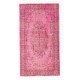 Pink Overdyed Vintage Handmade Anatolian Accent Rug with Medallion Design. 3.9 x 6.9 Ft (116 x 208 cm)