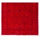 Red Overdyed Accent Rug with Floral Design, 1960s Hand-Knotted Central Anatolian Carpet. 3.9 x 6.9 Ft (117 x 210 cm)