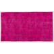 Fuchsia Pink Overdyed Vintage Handmade Anatolian Accent Rug with Floral Design. 4 x 6.6 Ft (119 x 200 cm)