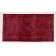 Red Overdyed Accent Rug, 1960s Hand-Knotted Central Anatolian Carpet. 4 x 7.3 Ft (120 x 222 cm)