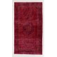 Red Overdyed Accent Rug, 1960s Hand-Knotted Central Anatolian Carpet. 4 x 7.3 Ft (120 x 222 cm)