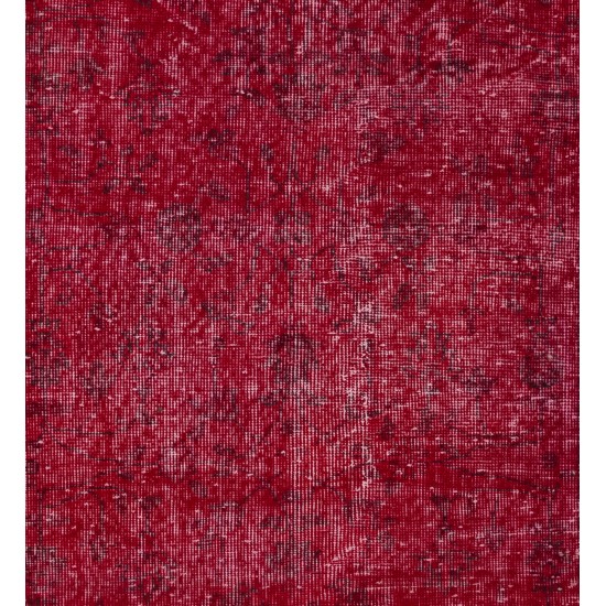 Red Overdyed Accent Rug, 1960s Hand-Knotted Central Anatolian Carpet. 4 x 6.8 Ft (121 x 206 cm)