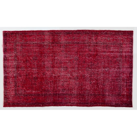Red Overdyed Accent Rug, 1960s Hand-Knotted Central Anatolian Carpet. 4 x 6.8 Ft (121 x 206 cm)