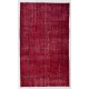 Red Overdyed Accent Rug, 1960s Hand-Knotted Central Anatolian Carpet. 4 x 6.8 Ft (121 x 206 cm)