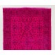 Pink Overdyed Rug with Floral Design, Vintage Handmade Carpet from Turkey. 4 x 7 Ft (121 x 214 cm)