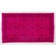 Pink Overdyed Rug with Floral Design, Vintage Handmade Carpet from Turkey. 4 x 7 Ft (121 x 214 cm)