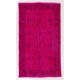 Pink Overdyed Rug with Floral Design, Vintage Handmade Carpet from Turkey. 4 x 7 Ft (121 x 214 cm)