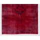 Red Overdyed Accent Rug, 1960s Hand-Knotted Central Anatolian Carpet. 4 x 6.6 Ft (122 x 200 cm)