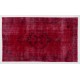 Red Overdyed Accent Rug, 1960s Hand-Knotted Central Anatolian Carpet. 4 x 6.6 Ft (122 x 200 cm)