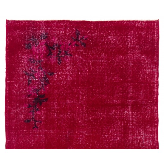 Red Overdyed Accent Rug, 1960s Hand-Knotted Central Anatolian Carpet. 4 x 6.7 Ft (122 x 204 cm)