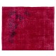 Red Overdyed Accent Rug, 1960s Hand-Knotted Central Anatolian Carpet. 4 x 6.7 Ft (122 x 204 cm)