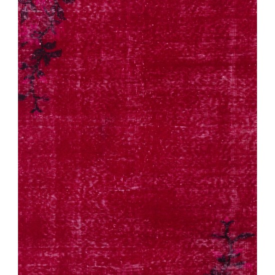 Red Overdyed Accent Rug, 1960s Hand-Knotted Central Anatolian Carpet. 4 x 6.7 Ft (122 x 204 cm)