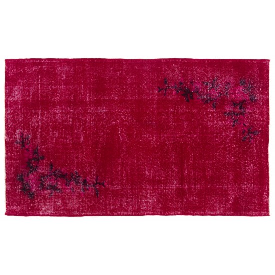 Red Overdyed Accent Rug, 1960s Hand-Knotted Central Anatolian Carpet. 4 x 6.7 Ft (122 x 204 cm)
