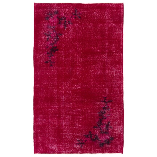 Red Overdyed Accent Rug, 1960s Hand-Knotted Central Anatolian Carpet. 4 x 6.7 Ft (122 x 204 cm)