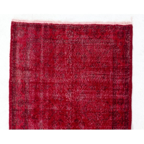 Red Overdyed Accent Rug, 1960s Hand-Knotted Central Anatolian Carpet. 4 x 6.9 Ft (122 x 208 cm)