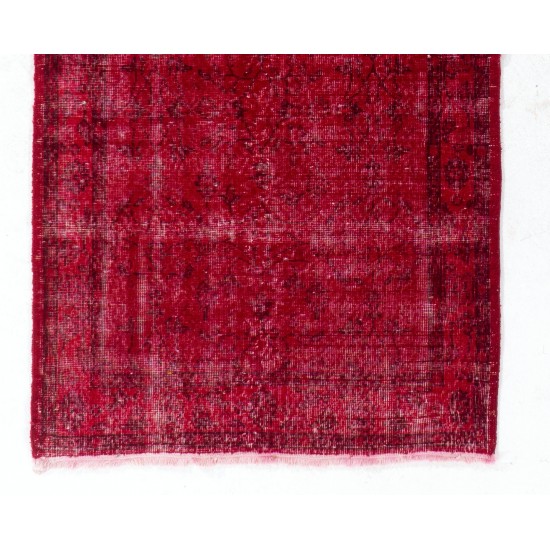 Red Overdyed Accent Rug, 1960s Hand-Knotted Central Anatolian Carpet. 4 x 6.9 Ft (122 x 208 cm)