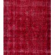 Red Overdyed Accent Rug, 1960s Hand-Knotted Central Anatolian Carpet. 4 x 6.9 Ft (122 x 208 cm)