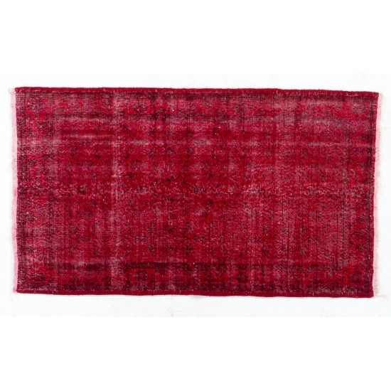 Red Overdyed Accent Rug, 1960s Hand-Knotted Central Anatolian Carpet. 4 x 6.9 Ft (122 x 208 cm)