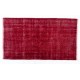 Red Overdyed Accent Rug, 1960s Hand-Knotted Central Anatolian Carpet. 4 x 6.9 Ft (122 x 208 cm)