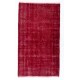 Red Overdyed Accent Rug, 1960s Hand-Knotted Central Anatolian Carpet. 4 x 6.9 Ft (122 x 208 cm)