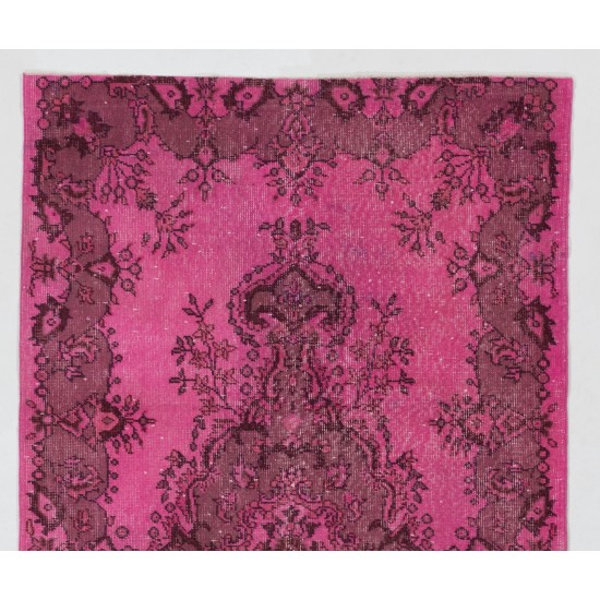 Pink Overdyed Vintage Handmade Anatolian Accent Rug for Contempoarary Interiors. 4 x 7 Ft (122 x 213 cm)