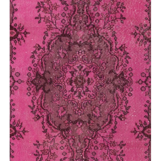 Pink Overdyed Vintage Handmade Anatolian Accent Rug for Contempoarary Interiors. 4 x 7 Ft (122 x 213 cm)